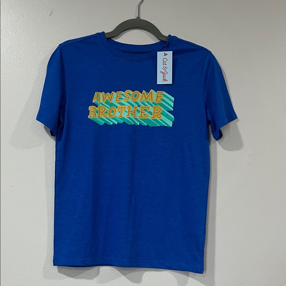 🟡 CAT & JACK Boys Blue Brother T-shirt. Size 12/14